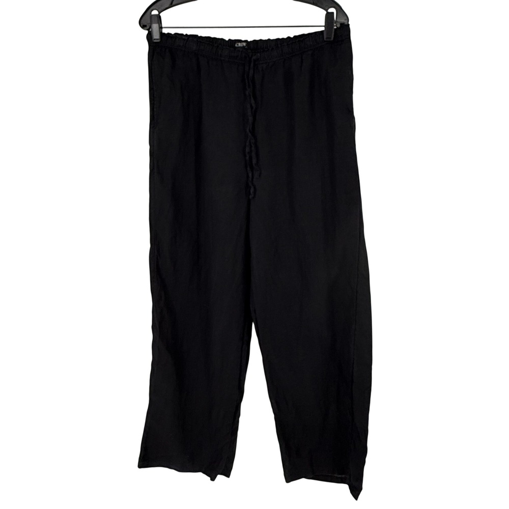 J.Crew Soleil Pants Womens LT Black Excellent 100% Linen Wide Leg Drawstring